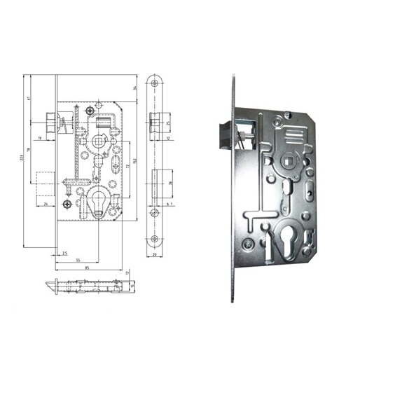 Zámek zadlabací K136SC P-L       Zn bílý bal.1  72/85 vložkový čelo 18mm  tichá střelka