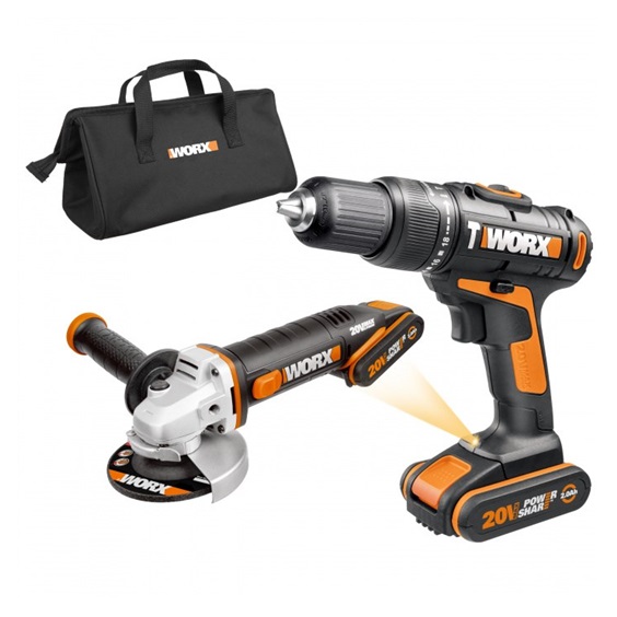 Vrtačka AKU WX963  s příklepem a aku úhlová bruska 20V, 2x 2.0Ah