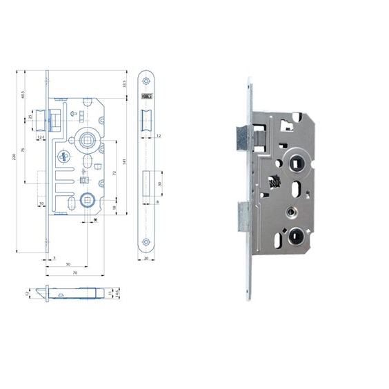 Zámek zadlabací K 242.6   L Zn bílý bal.1  70/72 WC      čelo 20mm