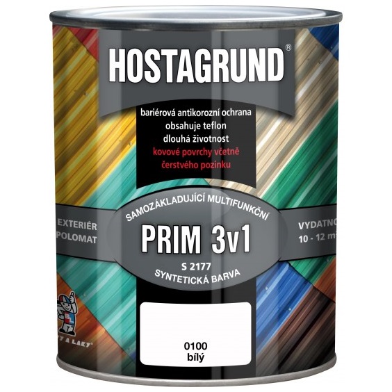 Hostagrund Prim 3v1 S2177 základní i vrchní barva na kov, 0100 bílá, 600 ml