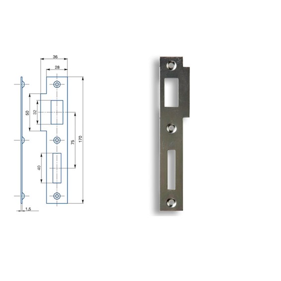 Protiplech K183 L 2/2   Zn bílý   pro rozteč zámků 72mm