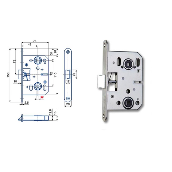 Zámek zadlabací K 053.6 Zn bílý bal.1   75/72 WC  čelo 20mm