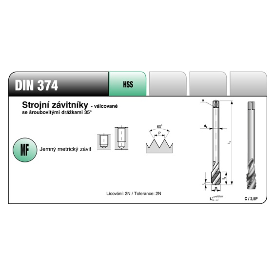 Závitník DIN 374 M16x1 HSS šroubovice
