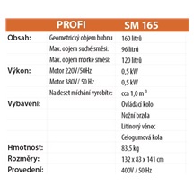 Míchačka SM165S 165L/380V 160/96/0,5kW/složená