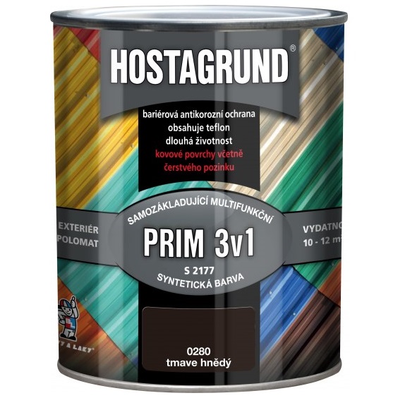 Hostagrund Prim 3v1 S2177 základní i vrchní barva na kov, 0280 hnědá tmavě, 600 ml