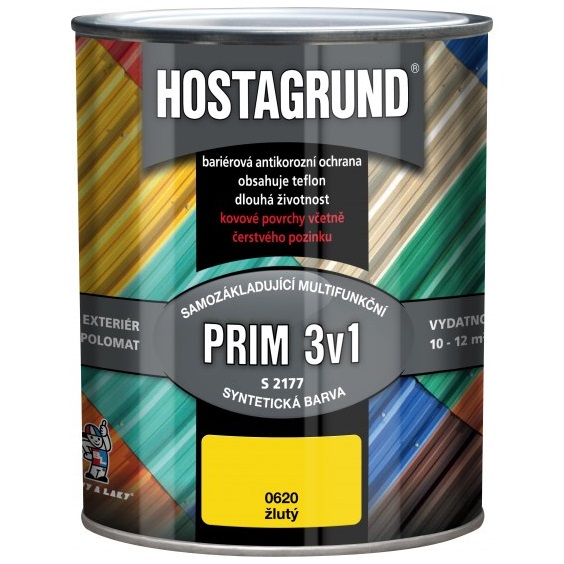 Hostagrund Prim 3v1 S2177 základní i vrchní barva na kov, 0620 žlutá, 600 ml