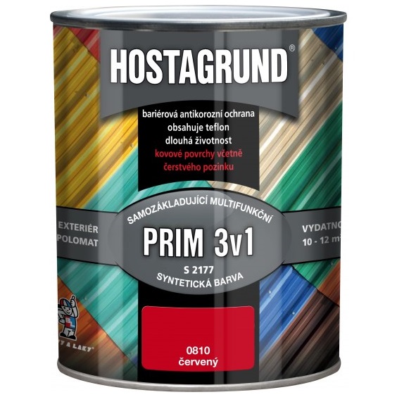 Hostagrund Prim 3v1 S2177 základní i vrchní barva na kov, 0810 červená, 600 ml
