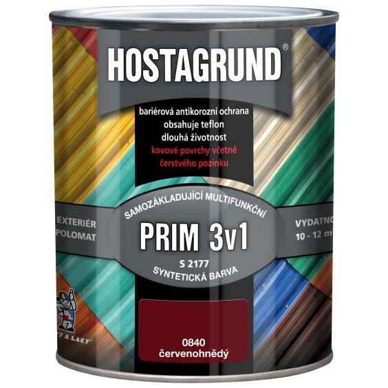 Hostagrund Prim 3v1 S2177 základní i vrchní barva na kov, 0840 červenohnědá, 600 ml