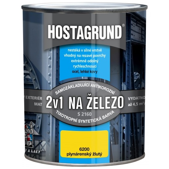 Hostagrund 2v1 S2160 základní i vrchní barva na kov, 6200 plynárenská žlutá, 600 ml