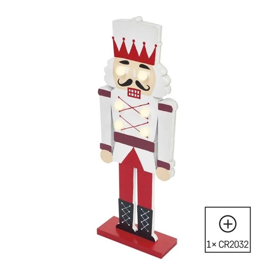 LED dřevěný louskáček, 29 cm, 1× CR2032, vnitřní, teplá bílá