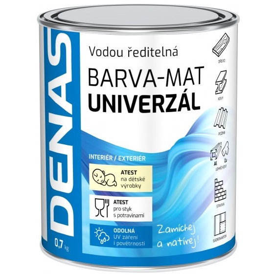 DENAS UNIVERZÁL-MAT vrchní barva na dřevo, kov a beton, 0199 černá, 700 g