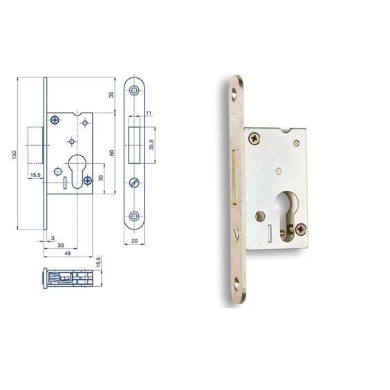 Zámek zadlabací BZD 048 Zn bílý bal.1   TB.2   závorový