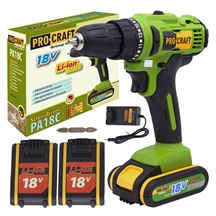 Šroubovák vrtací AKU 18V Procraft 2x1,5Ah Li-Ion PA18C