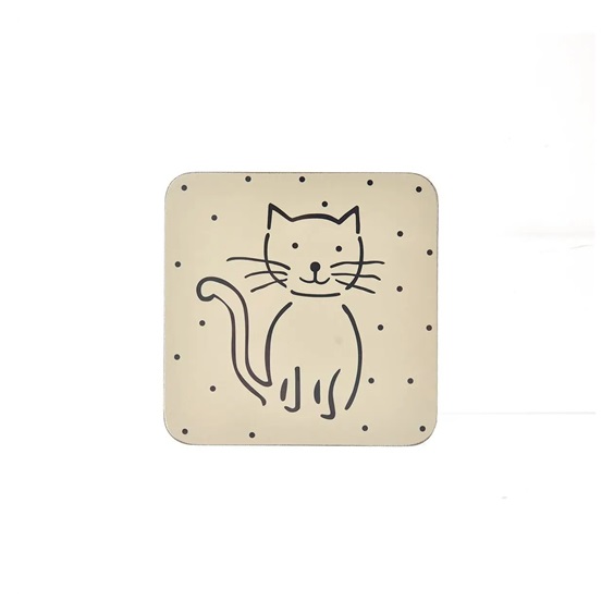 Podložka korek kočka bílá 6 ks 10x10 cm