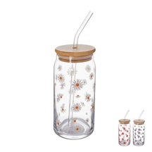 Sklenice+bambus víčko, zahnuté brčko 0,5 l 1 ks mix