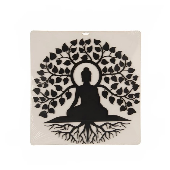 Budha/strom dřevo dekorace na zeď černý 35x35 cm