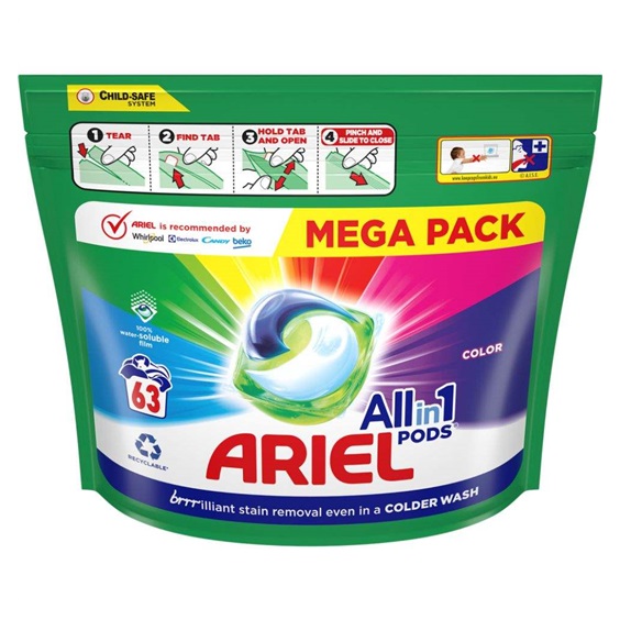 Ariel kapsle na praní All-in-1 Color, 63 praní