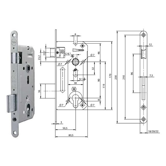 Zámek zadlabací YALE 5140/20PPN 1/2 P-L   80/90 FAB
