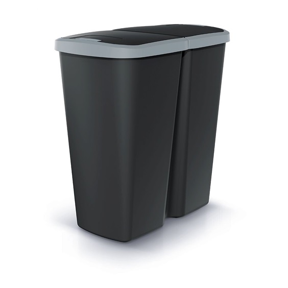 Odpadkový koš COMPACTA Q DUO černý se světle šedým víkem. objem 45l