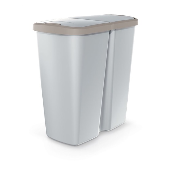 Odpadkový koš COMPACTA Q DUO popelavý se světle hnědým víkem. objem 45l