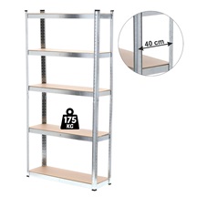 Regál 180x90x40cm, 5 polic, ocel + MDF deska, nosnost 175kg police
