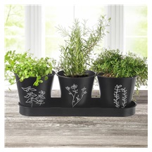 Květináč kov bylinky BLACK pr. 11 cm 3 ks+podtácek