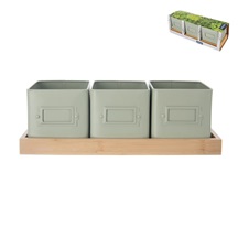 Květináč kov bylinky GREENISH 11,5x11,5 cm 3 ks+ bambus. podtácek