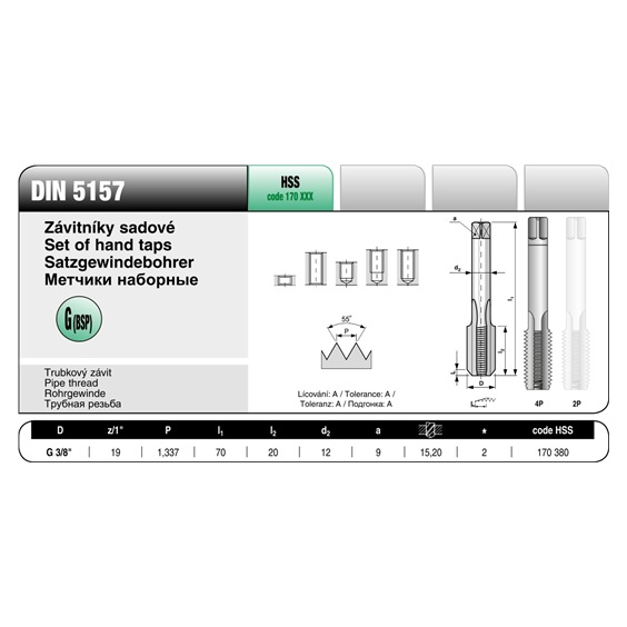 Závitník DIN5157 G3/8" II  A HSS