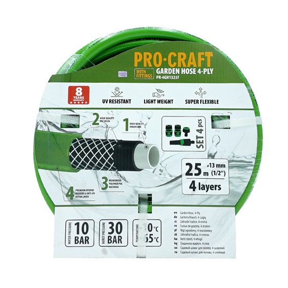 Hadice zahradní zelená 4-vrstvá 1/2" bal.25m s příslušenstvím Procraft PR-4GH1325F
