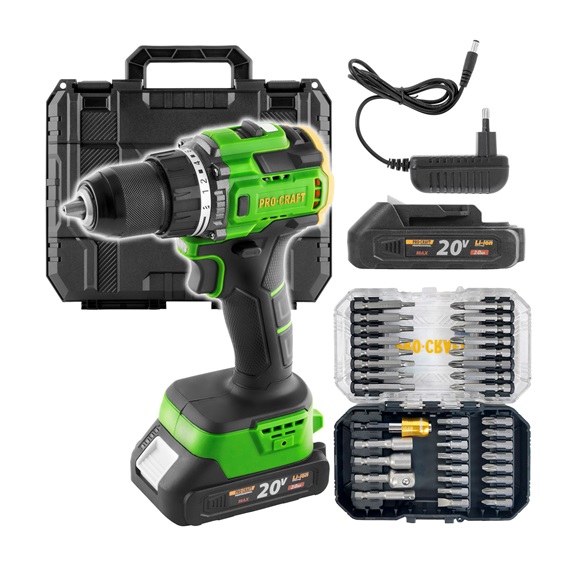 Šroubovák vrtací AKU 18V Procraft | PA18LiH se sadou bitů BS-37