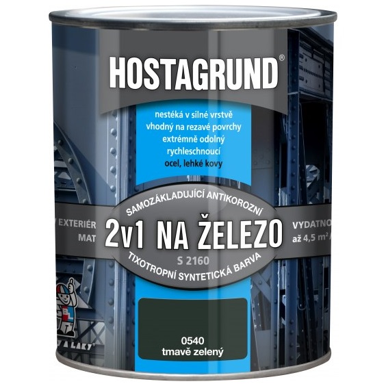 Hostagrund 2v1 S2160 základní i vrchní barva na kov, 0540 tmavě zelená, 600 ml