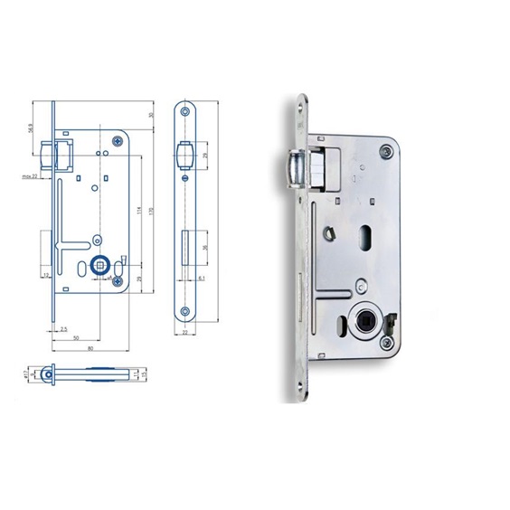 Zámek zadlabací 545    P-L         Zn bílý bal.1   80 válečkový WC 6x6 čelo 22mm