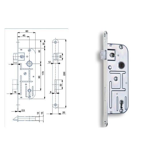 Zámek zadlabací 02-03C P-L     Zn bílý bal.1   60/90 dozický čelo 18mm