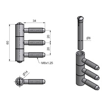 Závěs okenní třídilný 14x60  M8/34,5 Zn žlutý