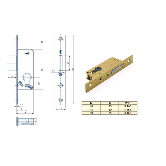 Zámek zadlabací K 462 P-L  Zn bílý bal.1  50/35 vložkový zavorový