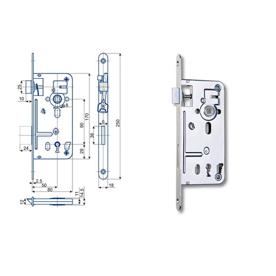 Zámek zadlabací 536C P-L        Zn bílý      bal.1  80/90 obyčejný čelo 20mm