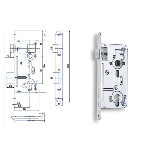 Zámek zadlabací 24026C P-L       Zn bílý bal.1   80/90 vložkový čelo 20mm
