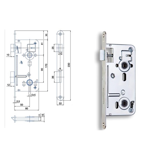 Zámek zadlabací 540    P-L      Zn bílý bal.1   80/90 WC 6x6 če.22mm