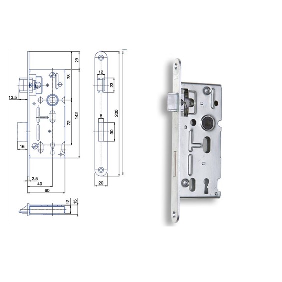 Zámek zadlabací K104    P-L       Zn bílý bal.1   60/72 dozický čelo 20mm