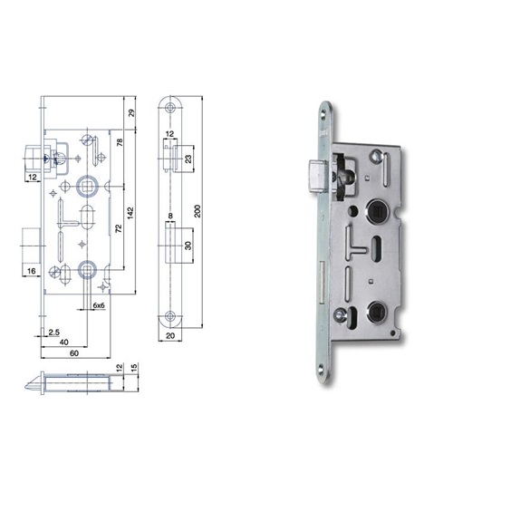 Zámek zadlabací K111    P-L        Zn bílý bal.1   60/72 WC 6x6 čelo 20mm