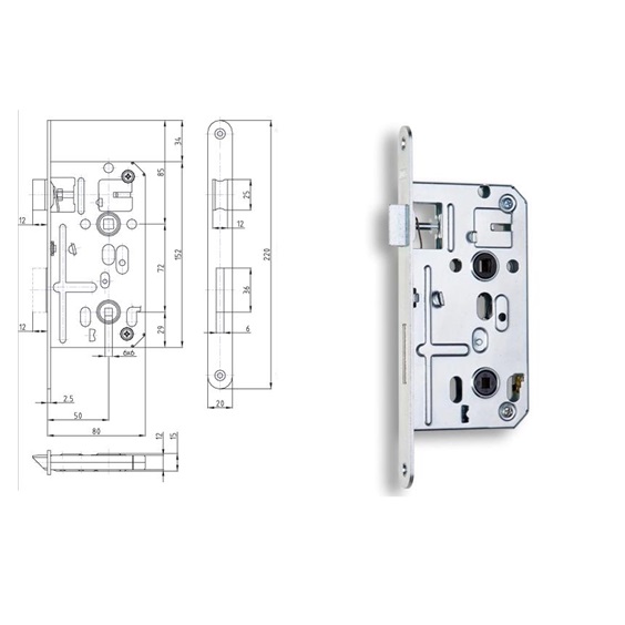 Zámek zadlabací K135C P-L         Zn bílý bal.25 80/72 WC 6x6 čelo 18mm