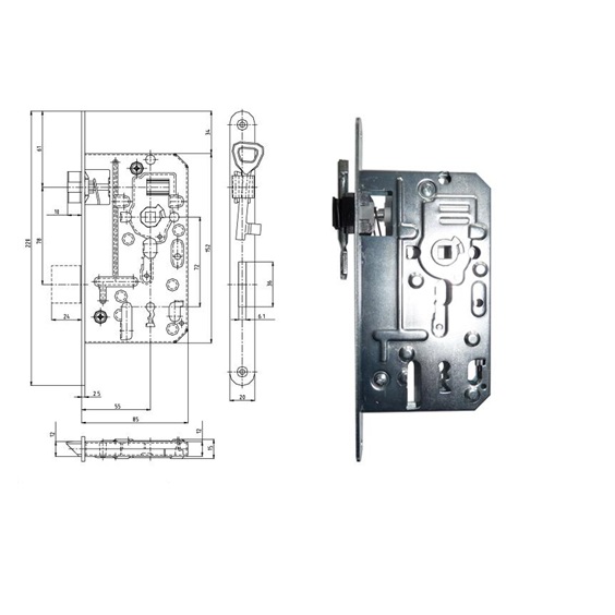 Zámek zadlabací K137     P-L       Zn bílý bal.1  72/85 obyčejný čelo 20mm